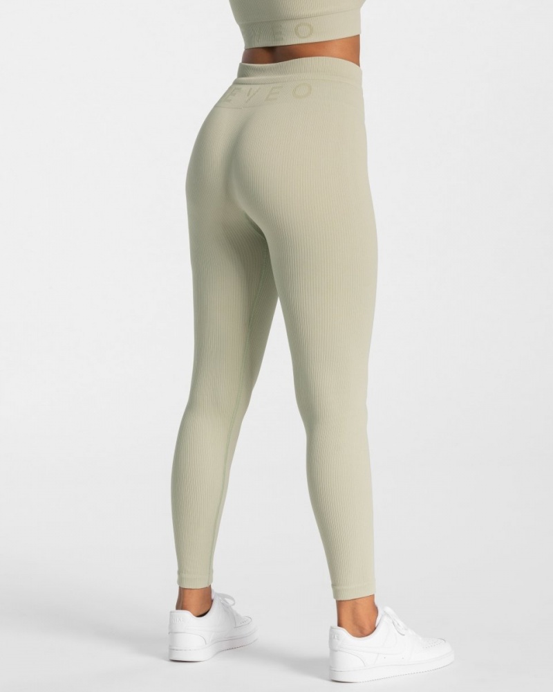 Dark Green Teveo Ribbed Women's Leggings | UK-FXHI25316