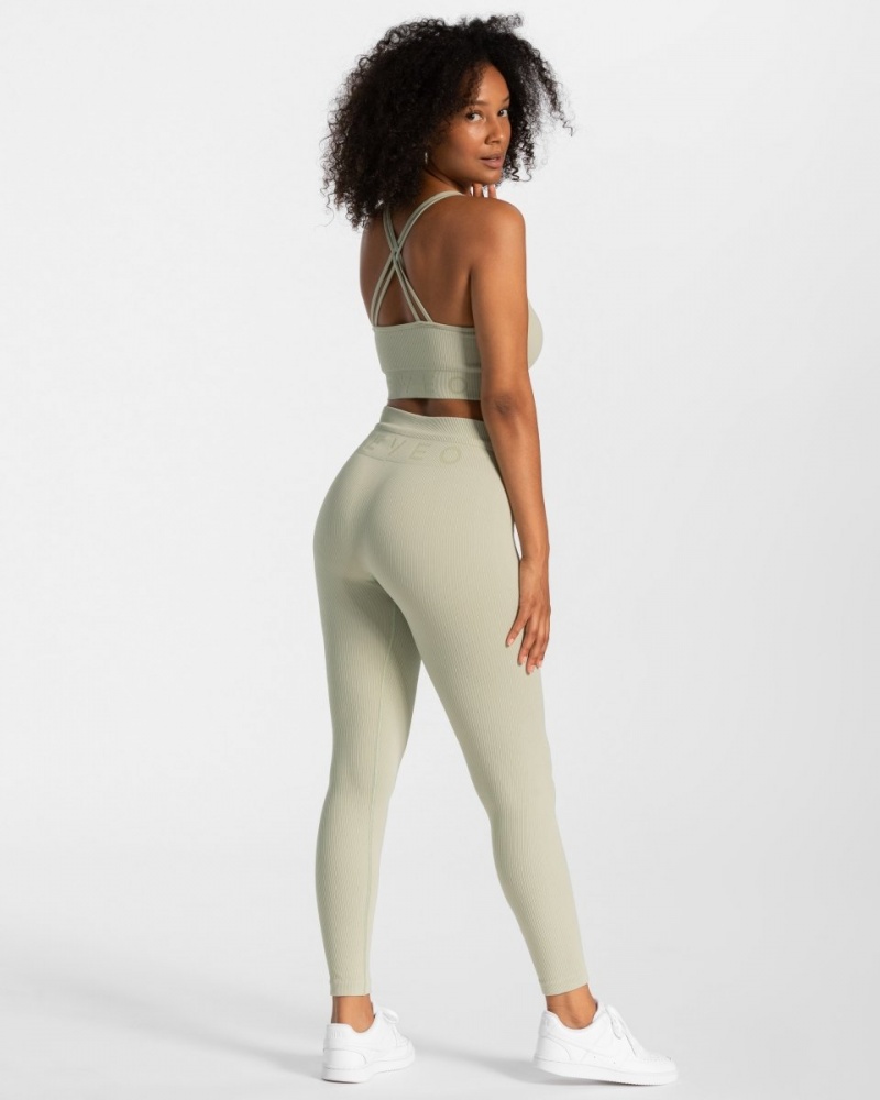 Dark Green Teveo Ribbed Women's Leggings | UK-FXHI25316