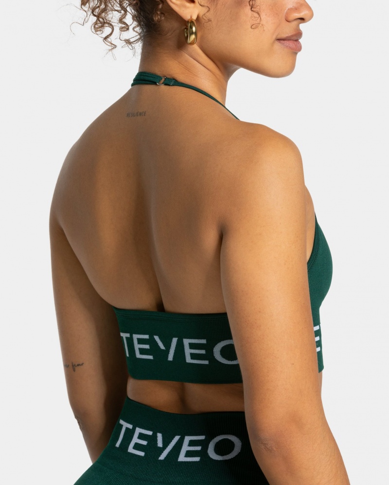 Dark Green Teveo Signature Neckholder Women's Sports Bra | UK-SXAG57641