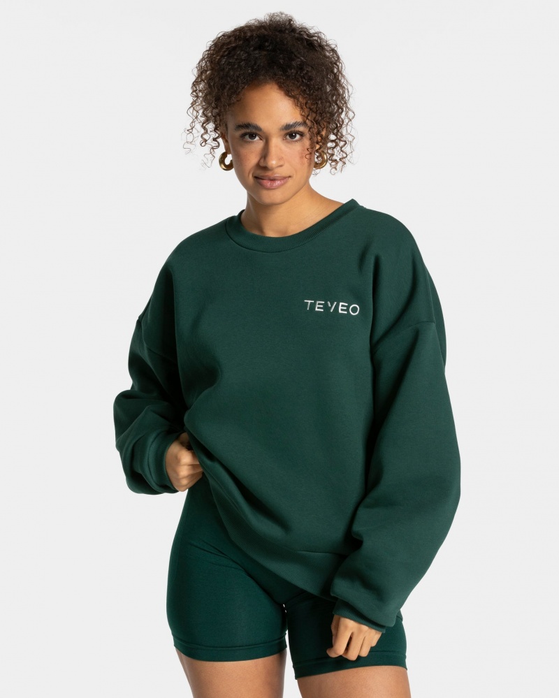 Dark Green Teveo Signature Oversized Women's Sweaters | UK-UBCS26180