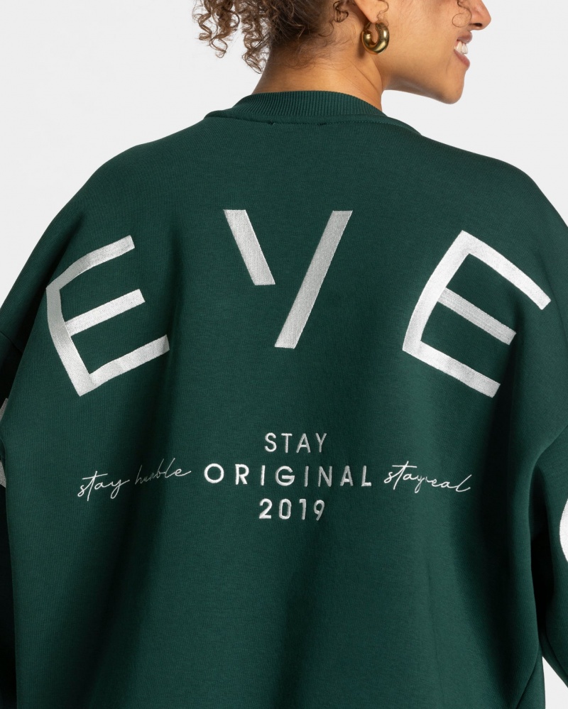 Dark Green Teveo Signature Oversized Women's Sweaters | UK-UBCS26180