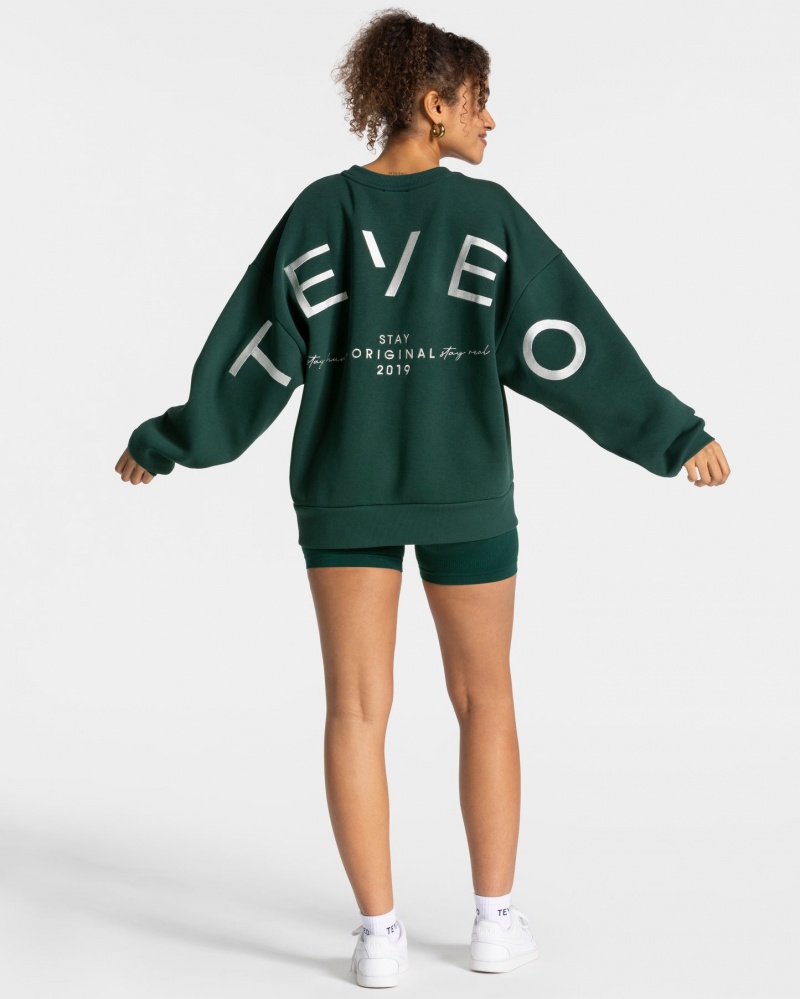 Dark Green Teveo Signature Oversized Women's Sweaters | UK-UBCS26180