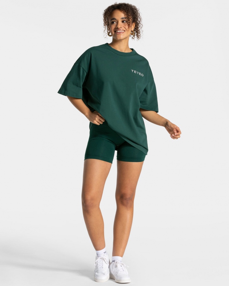 Dark Green Teveo Signature Oversized Women's T-Shirt | UK-ZWFX80492