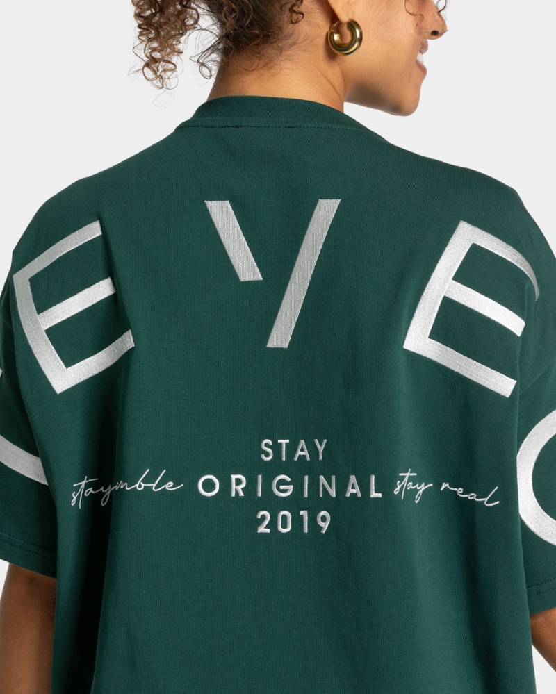 Dark Green Teveo Signature Oversized Women's T-Shirt | UK-ZWFX80492