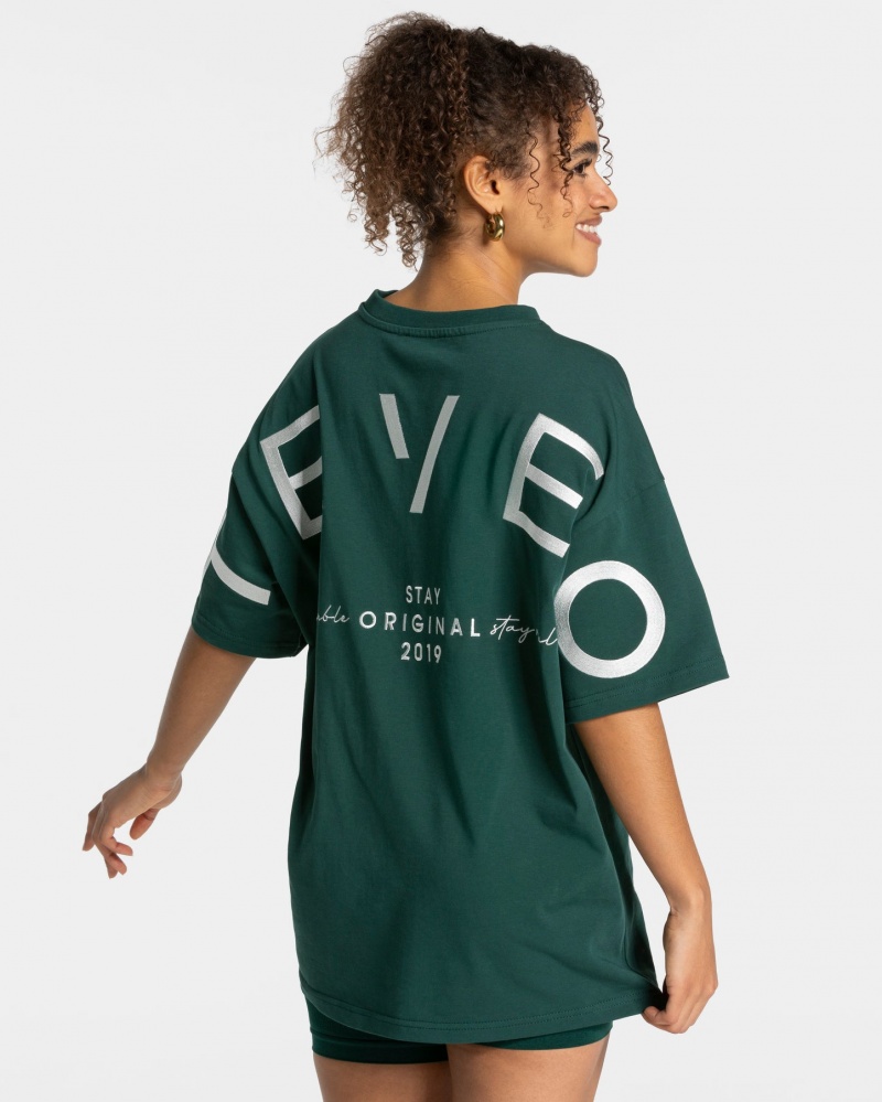 Dark Green Teveo Signature Oversized Women\'s T-Shirt | UK-ZWFX80492