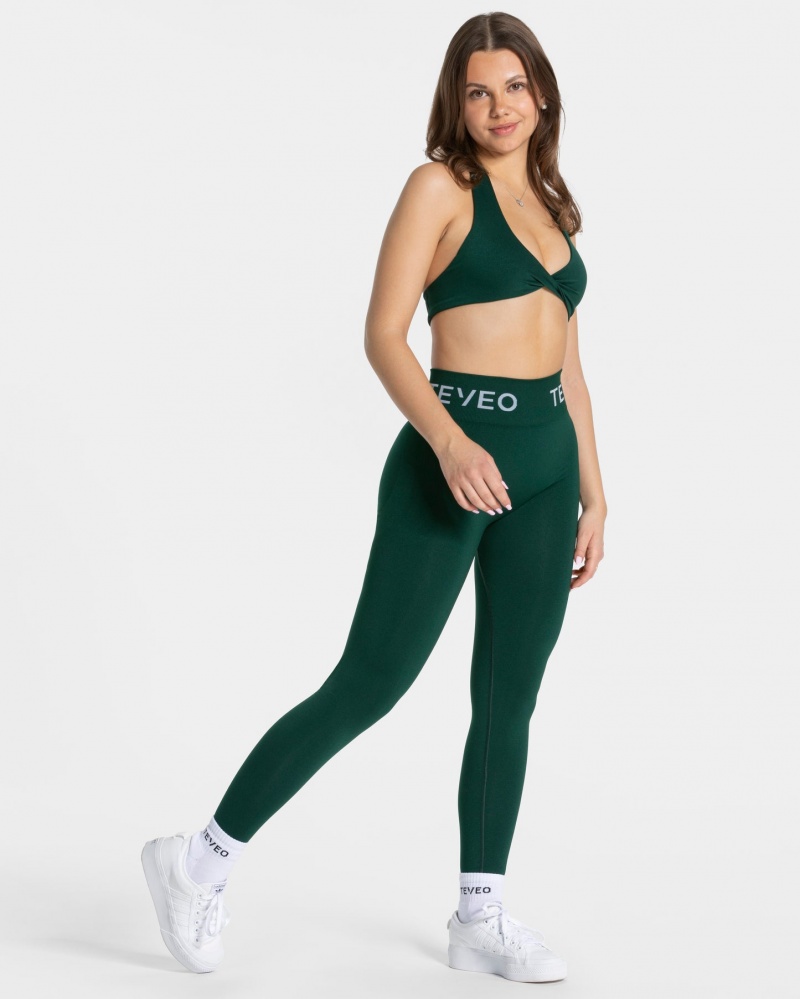 Dark Green Teveo Signature Scrunch Women's Leggings | UK-VDIL38652