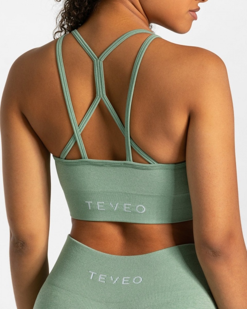 Dark Green Teveo Timeless Scrunch Women's Sports Bra | UK-MUXQ60527