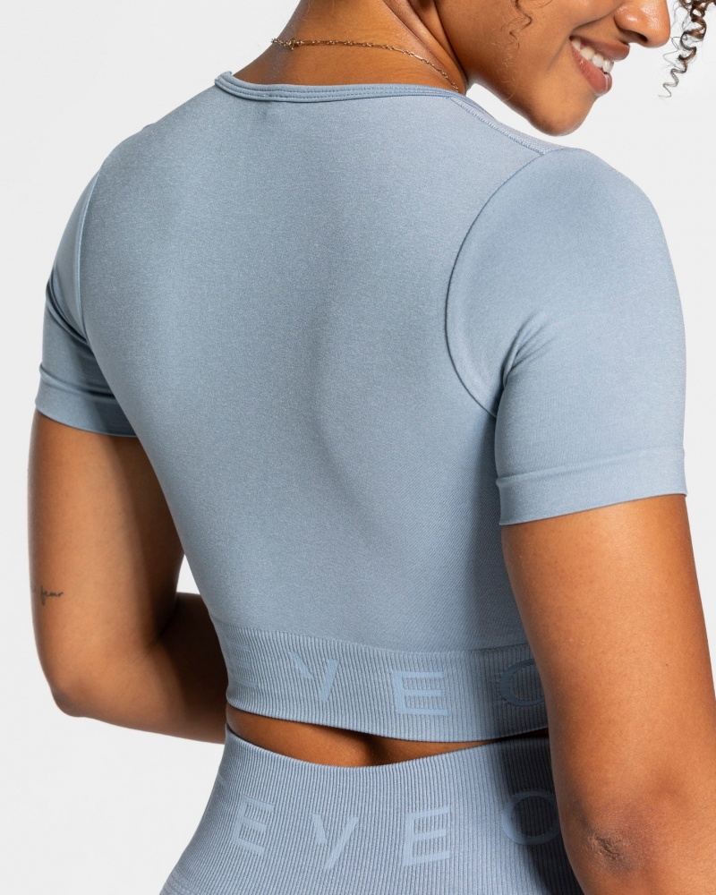 Grey Blue Teveo Focus Crop Women's Tops | UK-DRFU83671