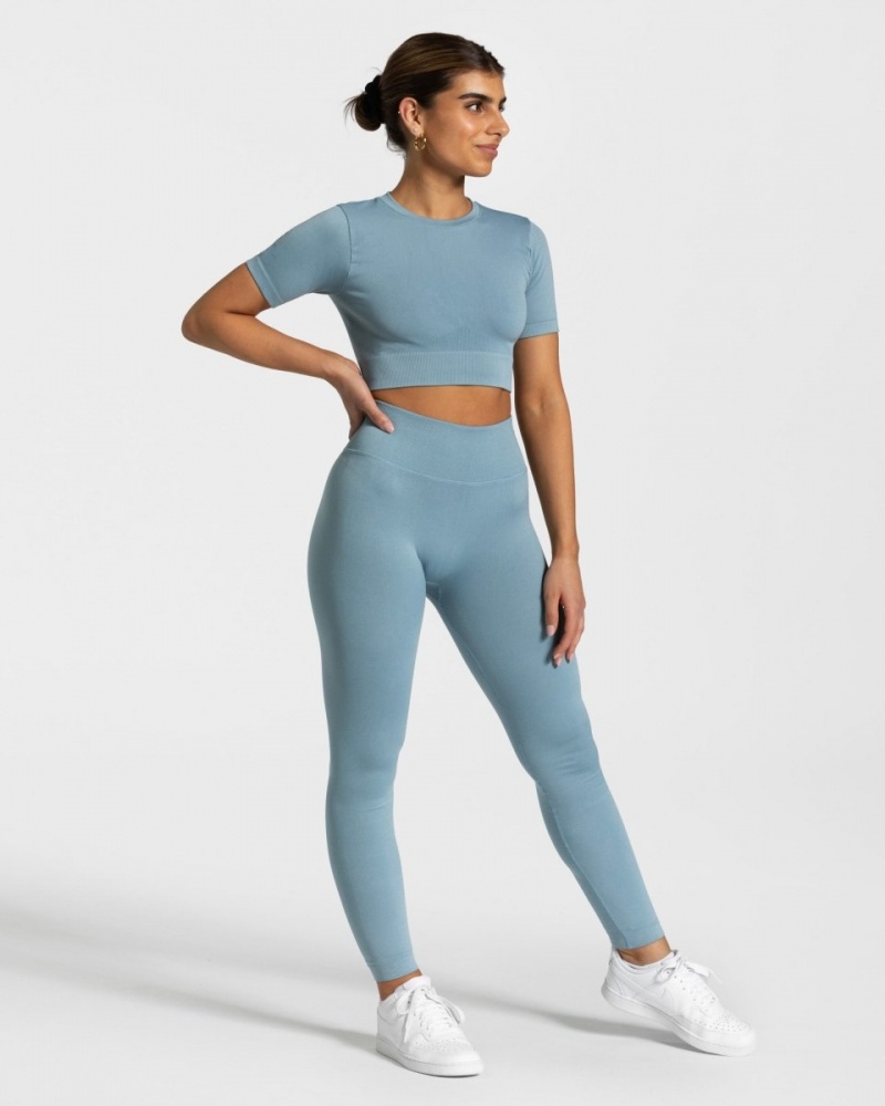 Grey Blue Teveo Sensation Crop Women's Tops | UK-XDUW46325