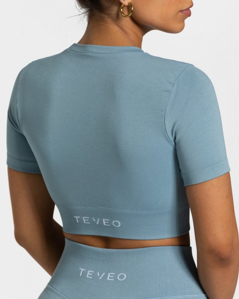 Grey Blue Teveo Sensation Crop Women's Tops | UK-XDUW46325