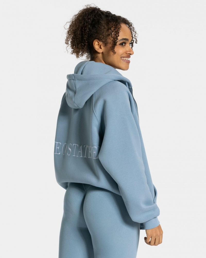 Grey Blue Teveo Statement Oversized Women's Jacket | UK-PQVF18603