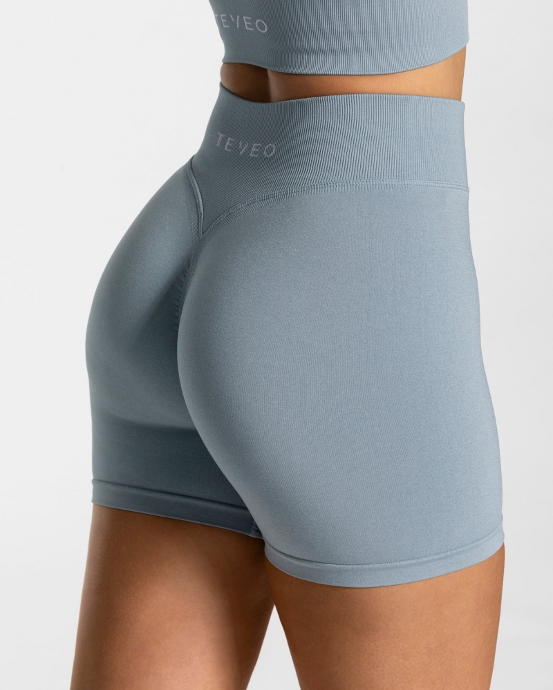 Grey Blue Teveo Statement Scrunch Women's Shorts | UK-IMRD04215