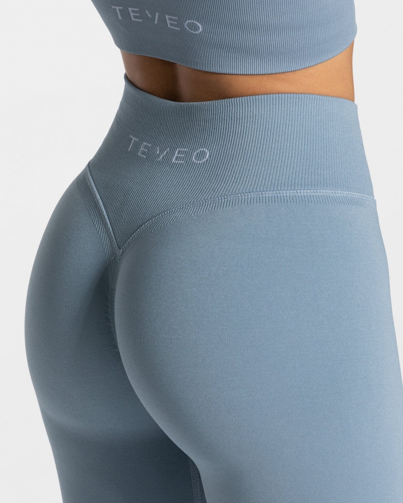 Grey Blue Teveo Statement Scrunch Women's Leggings | UK-XVRT89251