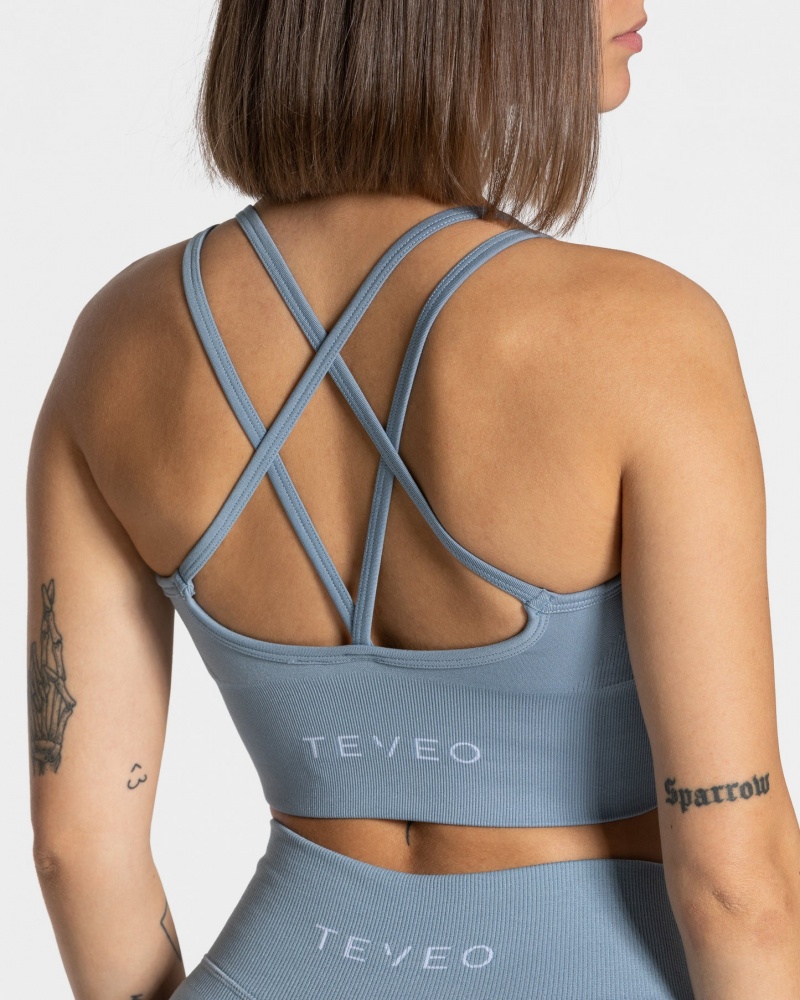 Grey Blue Teveo Statement Women's Sports Bra | UK-IMEY29157