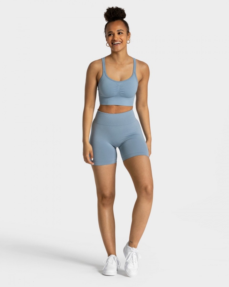 Grey Blue Teveo Timeless Scrunch Women's Shorts | UK-RXPQ81673