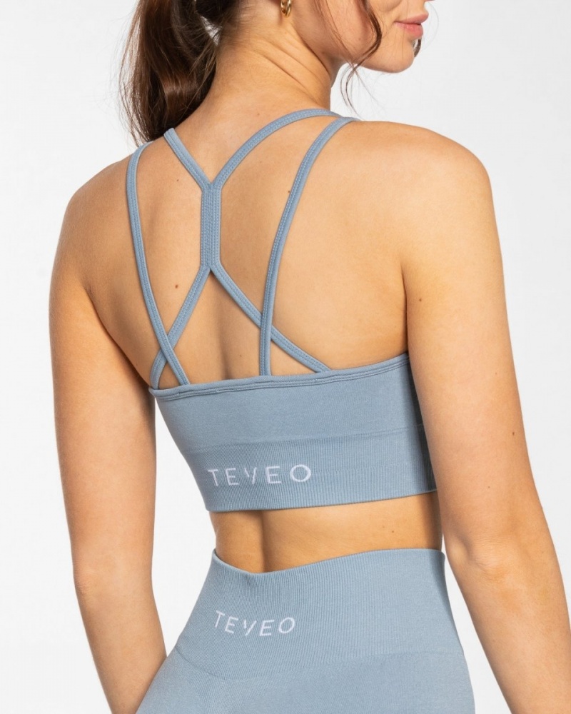 Grey Blue Teveo Timeless Scrunch Women's Sports Bra | UK-DUYO78916