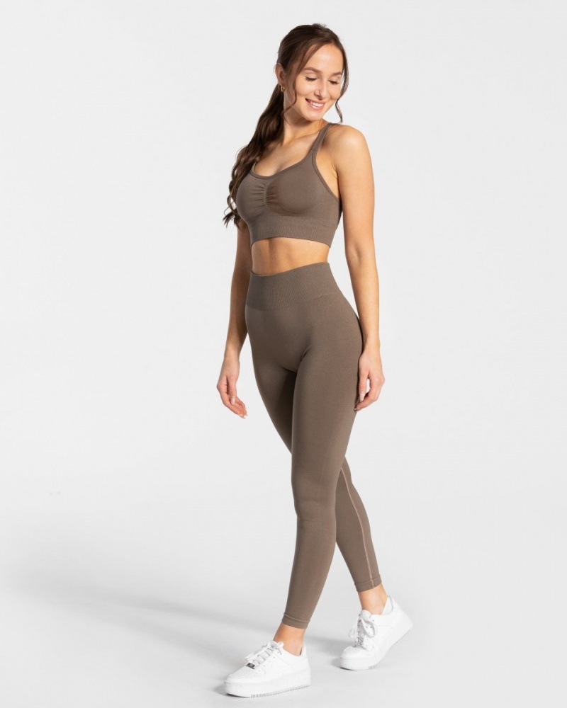 Grey Brown Teveo Timeless Scrunch Women's Leggings | UK-ARTD75326