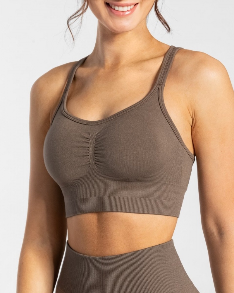 Grey Brown Teveo Timeless Scrunch Women's Sports Bra | UK-FJMT40218