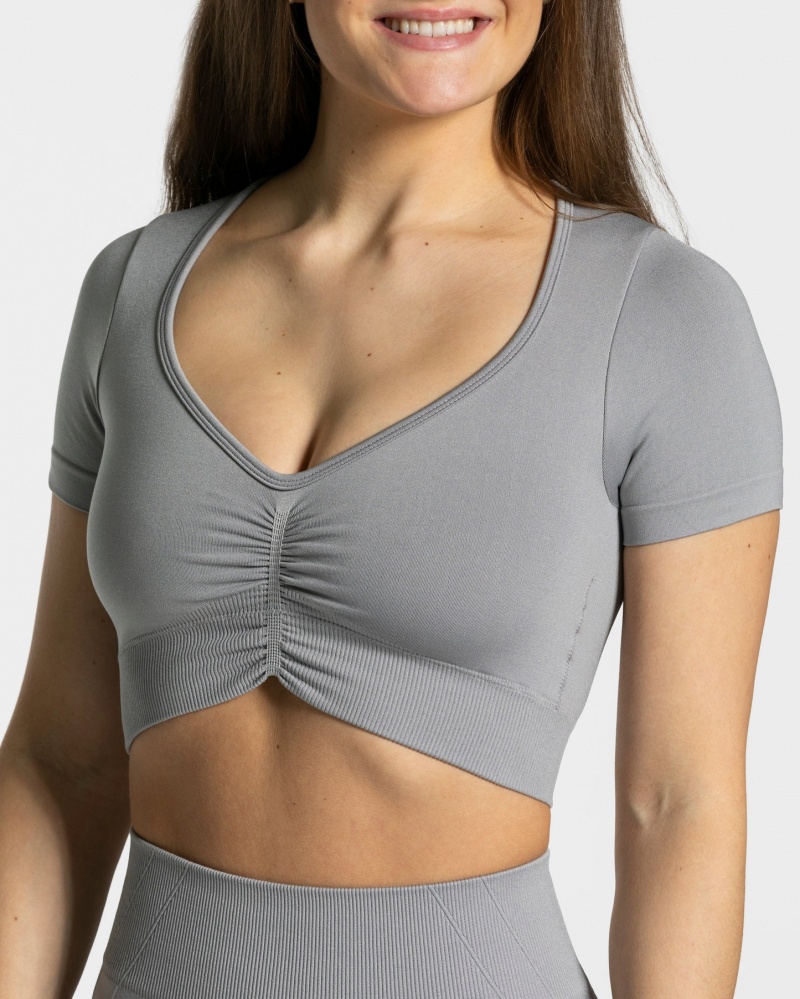 Grey Teveo Focus Crop Women's Tops | UK-HSVQ17480