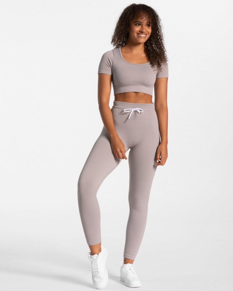 Grey Teveo Ribbed Crop Women's Tops | UK-CAZO94023