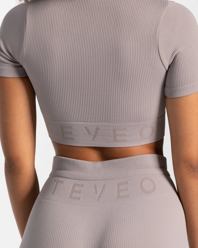 Grey Teveo Ribbed Crop Women's Tops | UK-CAZO94023