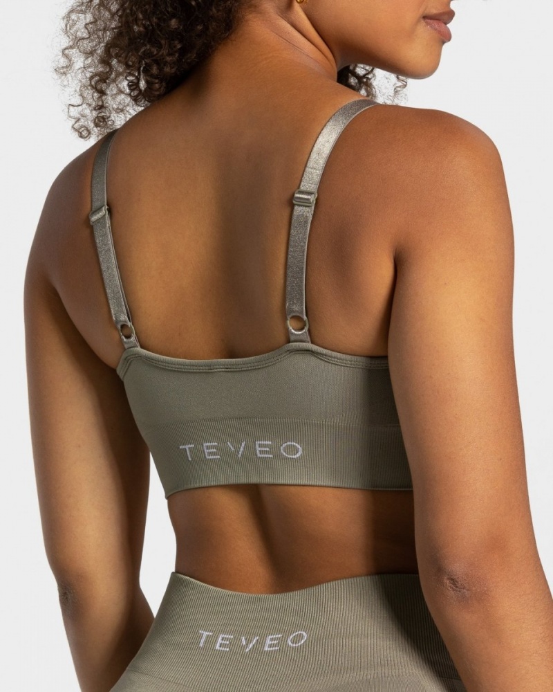 Khaki Teveo Charming Scrunch Women's Sports Bra | UK-OUPX93046