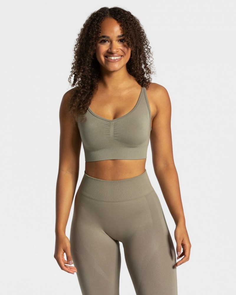 Khaki Teveo Charming Scrunch Women\'s Sports Bra | UK-OUPX93046