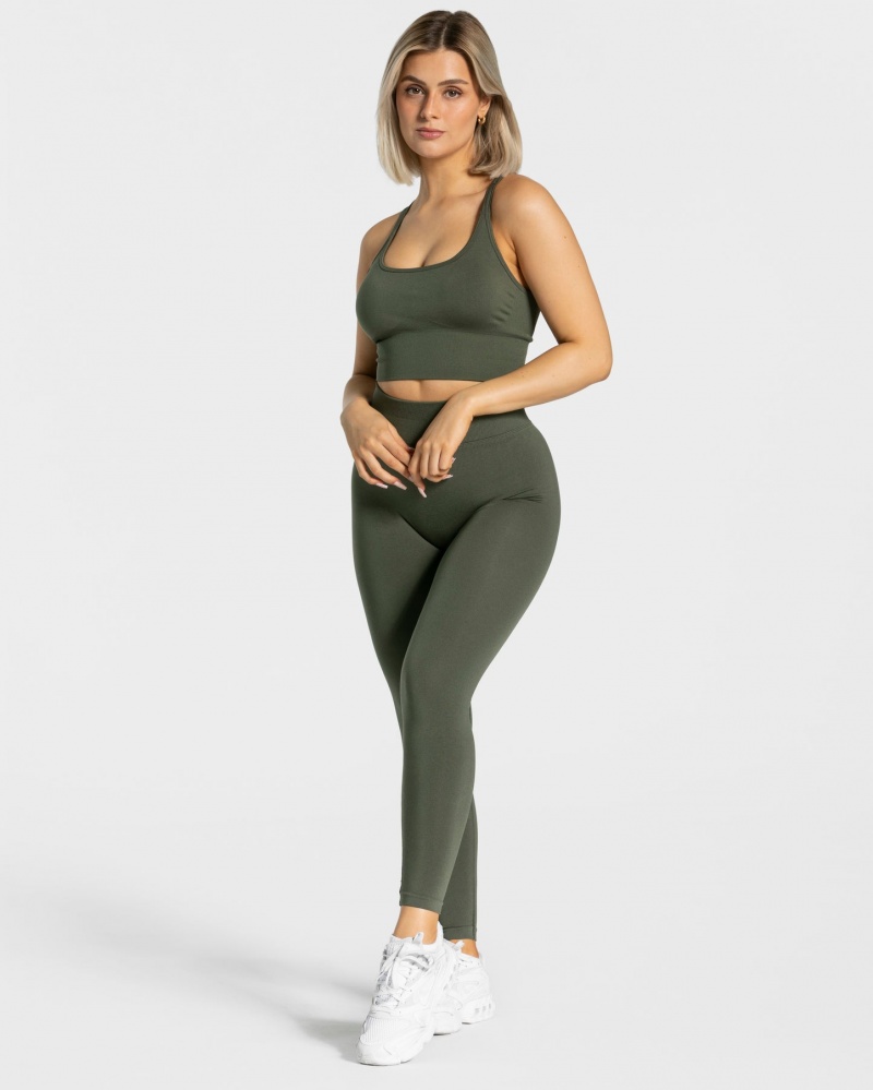 Khaki Teveo Statement Scrunch Women's Leggings | UK-AYJM19283