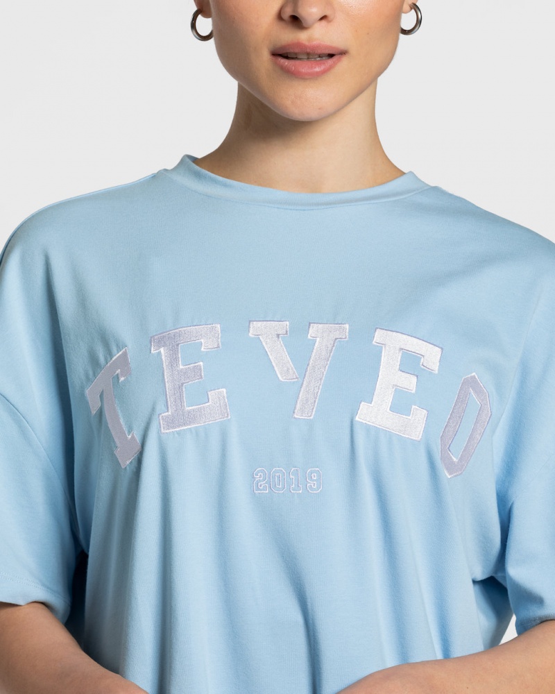 Light Blue Teveo College Oversized Women's T-Shirt | UK-NEMG52347