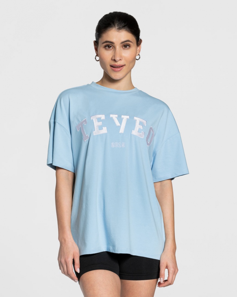 Light Blue Teveo College Oversized Women\'s T-Shirt | UK-NEMG52347