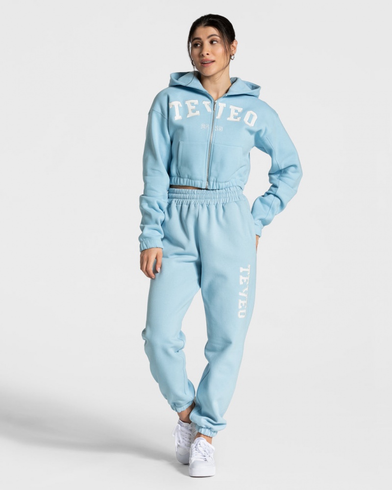 Light Blue Teveo College Zip Women's Hoodie | UK-PEVK30516