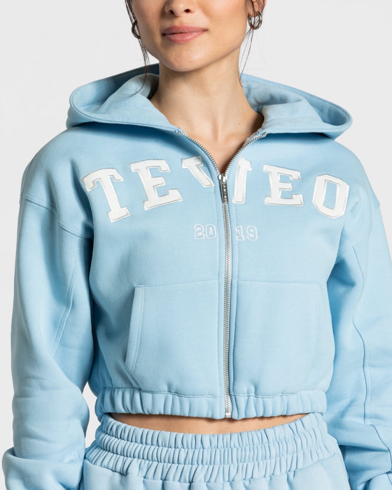 Light Blue Teveo College Zip Women's Hoodie | UK-PEVK30516