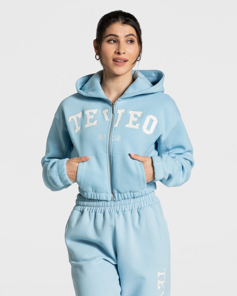 Light Blue Teveo College Zip Women\'s Hoodie | UK-PEVK30516