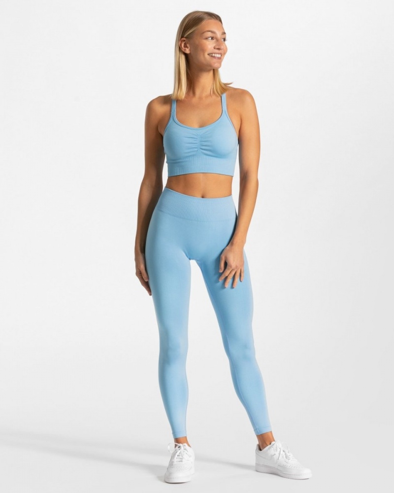 Light Blue Teveo Timeless Scrunch Women's Sports Bra | UK-WZQY96140