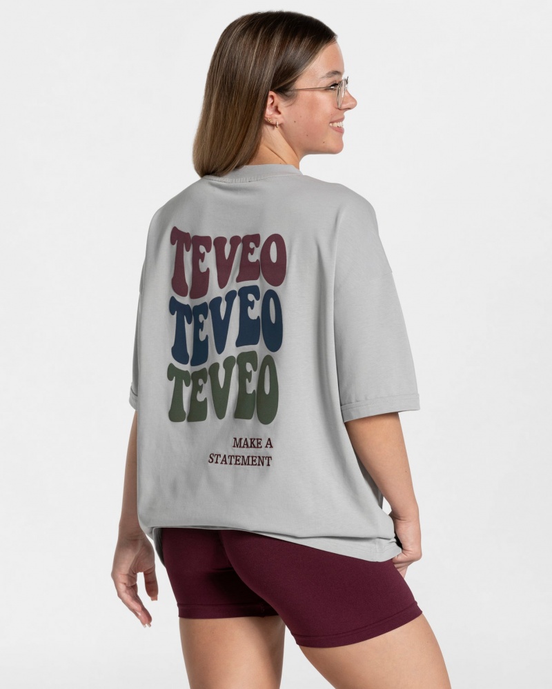 Light Grey Teveo Candy Oversized Women\'s T-Shirt | UK-JMKY18075