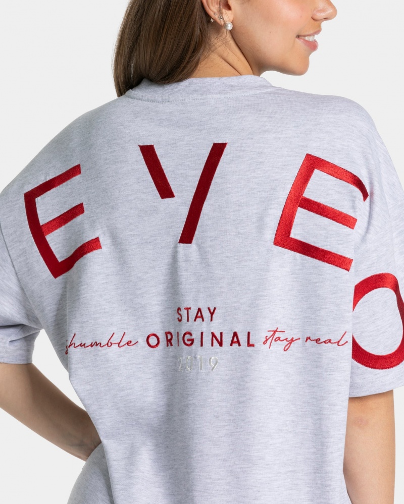 Light Grey Teveo Signature Oversized Women's T-Shirt | UK-FEQJ87342