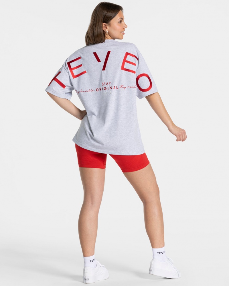 Light Grey Teveo Signature Oversized Women's T-Shirt | UK-FEQJ87342