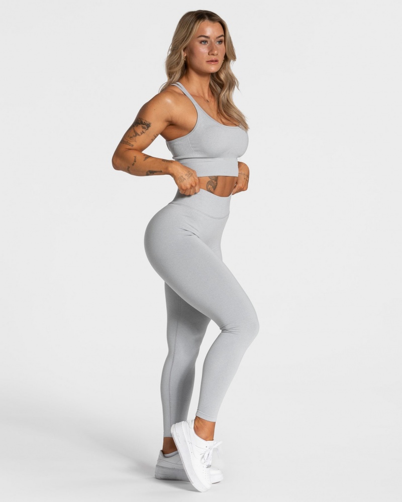 Light Grey Teveo Statement Scrunch Women's Leggings | UK-GWSJ50186