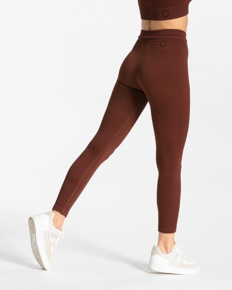 Red Brown Teveo Ribbed Women's Leggings | UK-ECDA17485