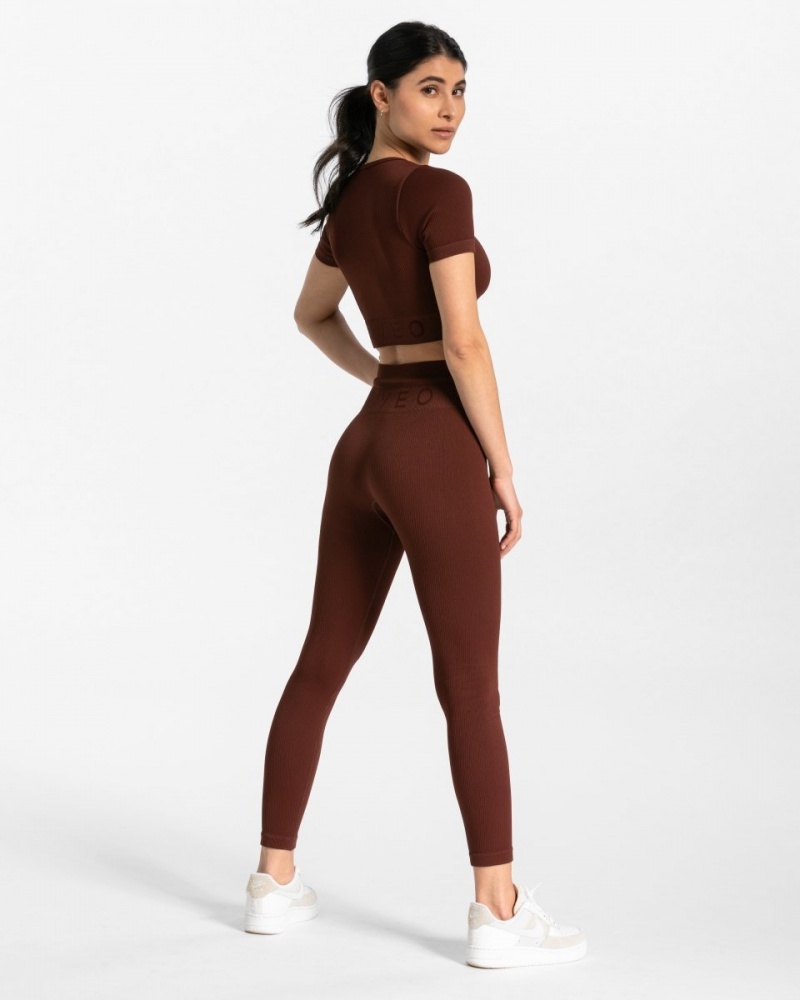 Red Brown Teveo Ribbed Women's Leggings | UK-ECDA17485