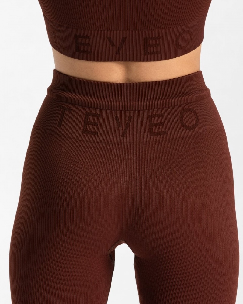 Red Brown Teveo Ribbed Women's Leggings | UK-ECDA17485