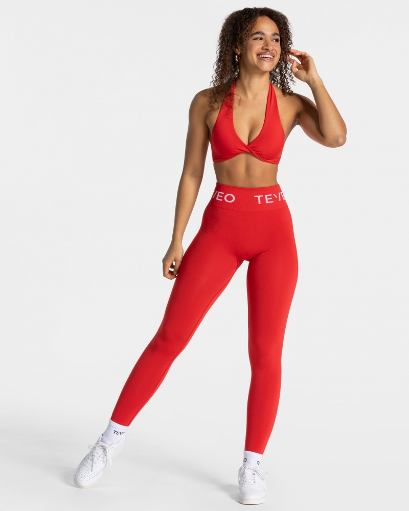 Red Teveo Signature Scrunch Women's Leggings | UK-RYKC76350