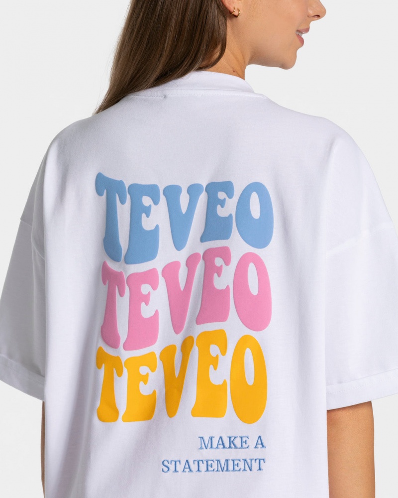 White Teveo Candy Oversized Women's T-Shirt | UK-RXAF29731