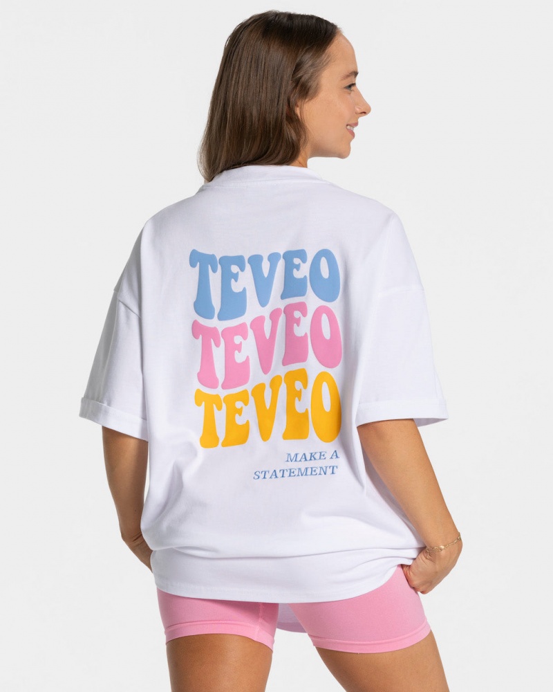 White Teveo Candy Oversized Women\'s T-Shirt | UK-RXAF29731