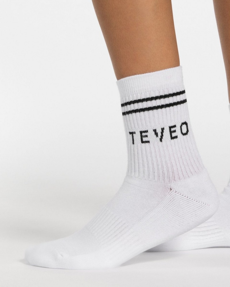 White Teveo Crew (2pcs) Women's Socks | UK-WFGS78063