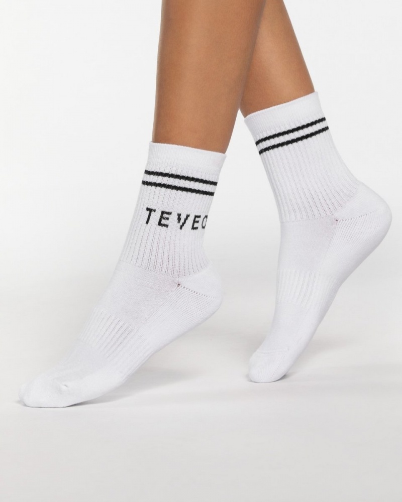 White Teveo Crew (2pcs) Women\'s Socks | UK-WFGS78063