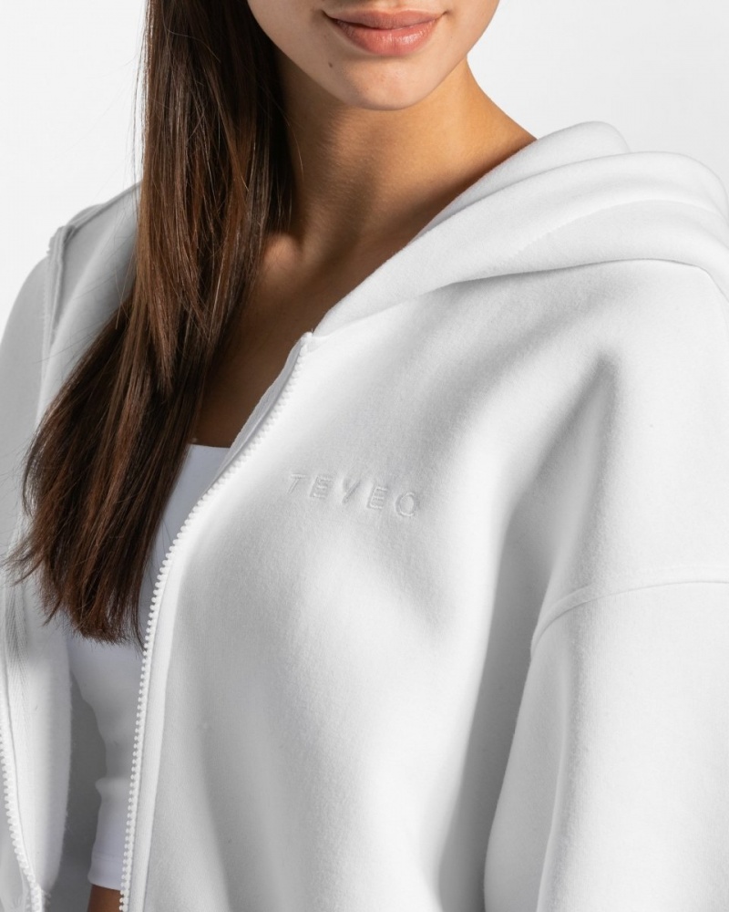 White Teveo Iconic Oversized Women's Hoodie | UK-ELQG08167