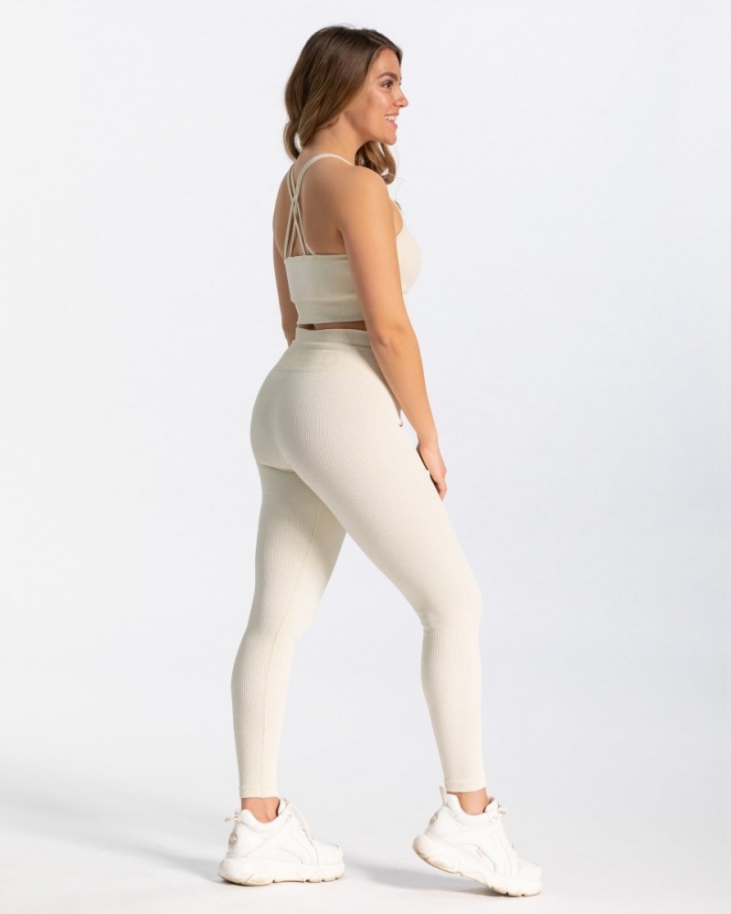 White Teveo Ribbed Women's Leggings | UK-JBVG86593