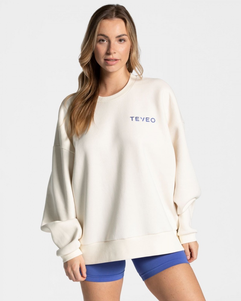 White Teveo Signature Oversized Women's Sweaters | UK-YGBT75063