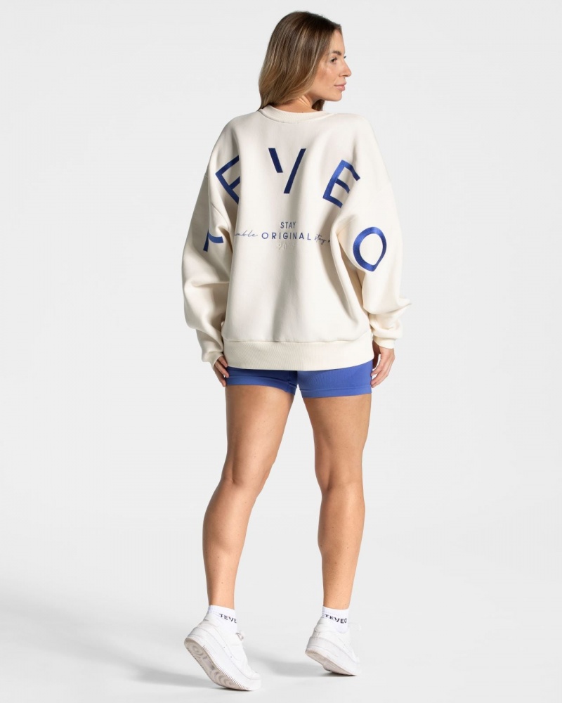 White Teveo Signature Oversized Women's Sweaters | UK-YGBT75063